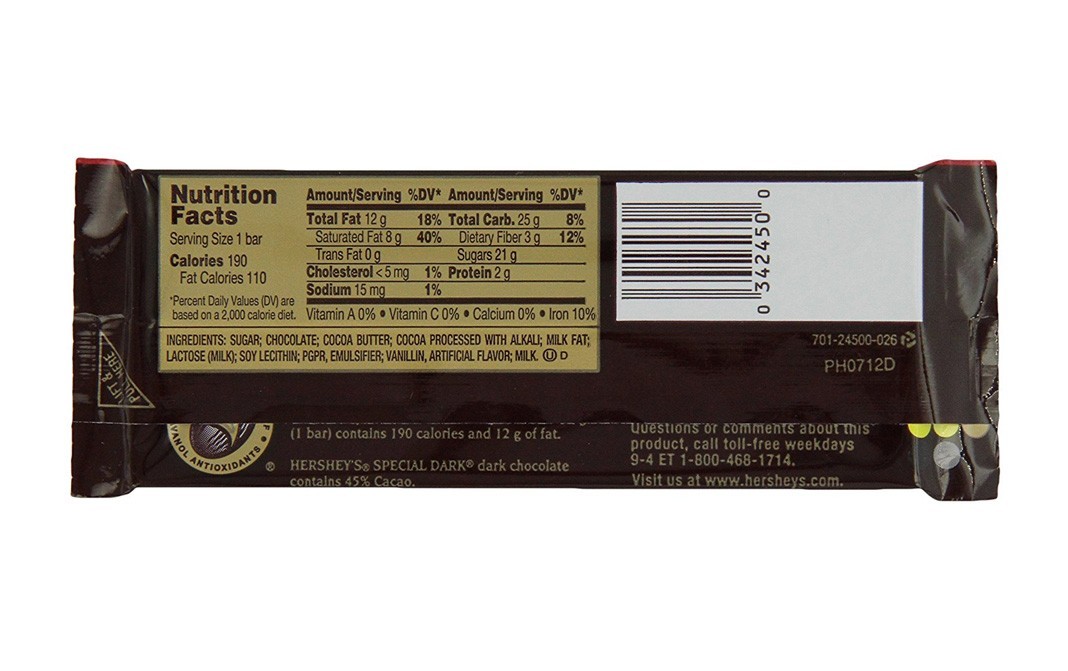 Hershey's Special Dark, Mildy Sweet Chocolate   Pack  41 grams